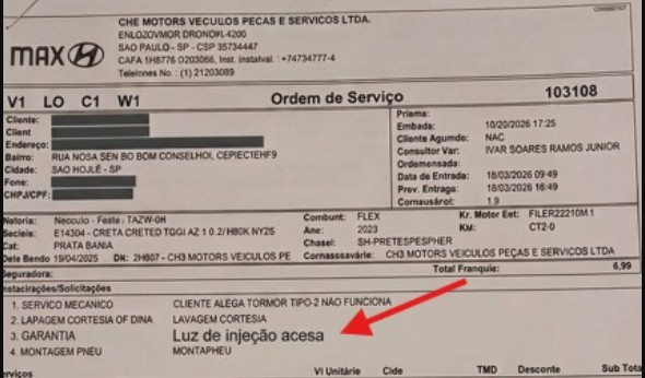 Print Reclamação Luz Injeção